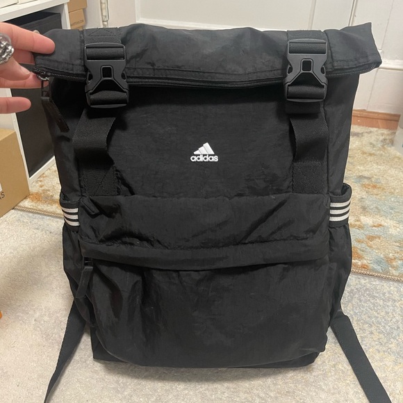 EUC Unisex Adidas Yola Roll-Top Nylo Backpack In Black & White - Picture 11 of 14